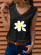 Flower Print Sleeveless V-neck Casual Tank Top For Women - Black