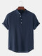 Mens Basic Solid Color Linen Short Sleeve Henley Shirt - Navy