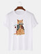 Mens Warrior Cat Graphic Japanese Style 100% Cotton Short Sleeve T-Shirts - White