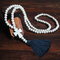 10mm Wooden Beads Long Necklace Bohemian Geometric Cross Beaded Tassel Pendant Necklace - Black