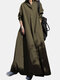 Women Solid Color Lapel Collar Long Sleeve Casual Dress - Green