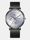 8 Colors Alloy Stainless Steel Men Vintage Business Watch Decorated Pointer Quartz Watch - White Dial Black Case Black Band