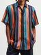 Camisas de manga corta con cuello de solapa a rayas para hombre - naranja