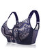 Plus Size Push Up Lace Gather Embroidery Side Support Bras - Navy