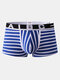 Men Stripe Boxer Briefs U Pouch Low Rise Breathable Letter Waistband Underwear - Blue