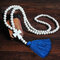 10mm Wooden Beads Long Necklace Bohemian Geometric Cross Beaded Tassel Pendant Necklace - Blue