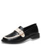 Sapatos Loafers Moda Feminina Jacaré Padrão Fivela Embelezada Confortável Biqueira Quadrada Black - Bege