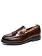 Men Classic Tassel Slip On Pure Color Dress Loafers - Brown