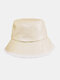Men & Women PU Leather Wool Warm Fashion Winter Bucket Hat - Beige
