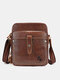 Men Genuine Leather Vintage Large Capacity Durable Crossbody Bag Interior Compartment Casual Business Bag - Brown