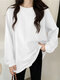Solides Langarm-Sweatshirt mit lockerem Rundhalsausschnitt - Weiß