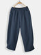 Casual Solid Color Elastic Waist Loose Pants With Pocket - Blue