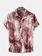 Mens Marble Tie Dye Print Button Up Short Sleeve Shirts - Red