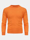 Mens Knit Plain Solid Color Crew Neck Basics Pullover Sweaters - Orange