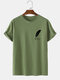 Mens Feather Print Crew Neck 100% Cotton Casual Short Sleeve T-Shirts - Green