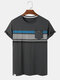 Men Cotton Chest Pocket Round Neck Short Sleeve Sport Leisure T-Shirts - Black