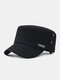 Men Cotton Solid Color Letter Metal Label Airhole Breathable Sunscreen Military Hat Flat Cap - Black
