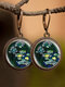 Vintage Glass Gemstone Dangle Earrings plant Flower Pattern Women Pendant Earrings Jewelry - #09