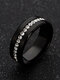 Vintage Solid Inlaid Single Row Rhinestones Stainless Steel Ring - Black