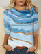 Geometric Print O-neck Long Sleeve Plus Size Casual Blouse for Women - Blue