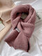 Unisex Knitted Thickened Solid Color Letter Cloth Label Autumn Winter Simple Warmth Scarf - Pink