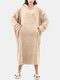 Women Fleece Flannel Warm Heated Wearable Blanket Hoodies Home Oversized Robes With Kangaroo Pocket - Apricot