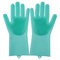 Silicone Dishwashing Gloves Kitchen Bathroom with Cleaning Brush Housekeeping Scrubbing Gloves - Light Blue