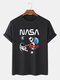 Mens Astronaut Alien Print 100% Cotton Breathable Short Sleeve T-Shirt - Black