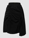 Plus Size Solid Color Drawstring Asymmetrical Casual Skirt - Black