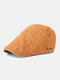 Men Cotton Solid Color Vertical Stripe Stitching Sunscreen Casual Beret Flat Caps - Yellow