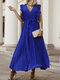 Solid Pleated Belt Ruffle Sleeve V-neck Chiffon Maxi Dress - Blue