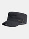 Men Cotton Solid Color Letter Pattern Labeling Sunshade Military Hat Flat Cap - Black