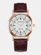 8 Farben Metall Leder Herren Vintage Uhr dekorative Zeiger leuchtende Quarzuhr - Roségold Gehäuse Weißes Zifferbl