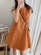 Solid Sleeveless A-Line Casual Cotton Midi Dress - Orange