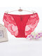 Plus Size Sexy Lace Low Rise See Through Breathable Panties - Red