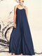 Fashion Spaghetti Straps Solid Color Plus Size Maxi Dress - Navy