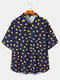 Plus Size Mens All Over Pineapple Print Casual Short Sleeve Shirts - Navy