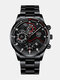 7 Colors Alloy Stainless Steel Men Business Watch Luminous Pointer Calendar Quartz Watch - Black Band Black Dial Black Poin