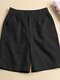 Shorts casuais femininos de cintura elástica com bolso sólido - Preto