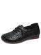 حذاء نسائي دائري بمقدمة دائرية Soft نعل ليزر مفرغ مرن حزام حذاء مسطح غير رسمي - أسود