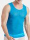 Men Sexy See Through Underwear Tank Tops Thin Breathable Stretch Plain Undershirts - Blue