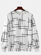 Mens Abstract Geometrical Line Print O-Neck Sweatshirts - White