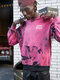Men Tie Dye Letter Print Crew Neck Sweatshirt - Pink