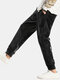 Mens Chinese Style Crane Embroidery Winter Fleece Lined Warm Slim Fit Track Pants - Dark Grey