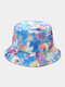 Unisex Cotton Overlay Tie-dye Graffiti Cartoon Print Double-sided Wearable Foldable Fashion Outdoor Sunshade Bucket Hat - #02