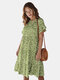 Dot Print Short Sleeve Crew Neck Loose Dress For Women - Army Green