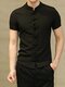 Mens Retro Button Linen Short Sleeve Shirts - Black