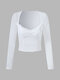 Guipure Lace Mesh Stitch Long Sleeve Scoop Neck T-shirt - White