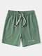 Mens Japanese Embroidered Texture Loose Mid Length Drawstring Shorts - Green