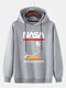 Mens Give Me Space Astronaut Print Loose Drawstring Pullover Hoodie - Gray